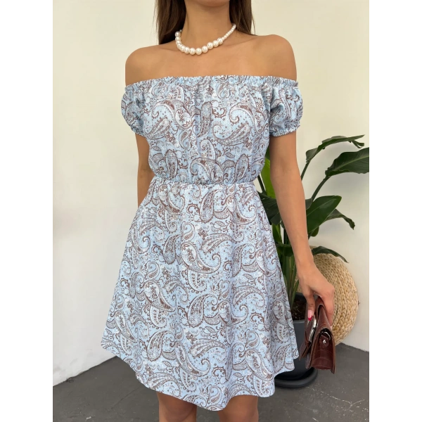 Madonna Yaka Çiçek Desenli Krinkıl Elbise