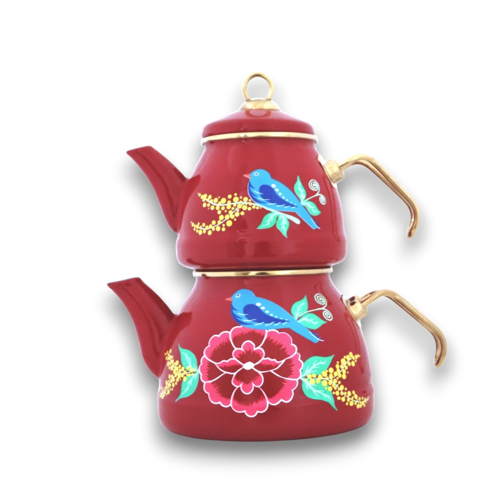Emaye Çaydanlık Kırmızı Kuş