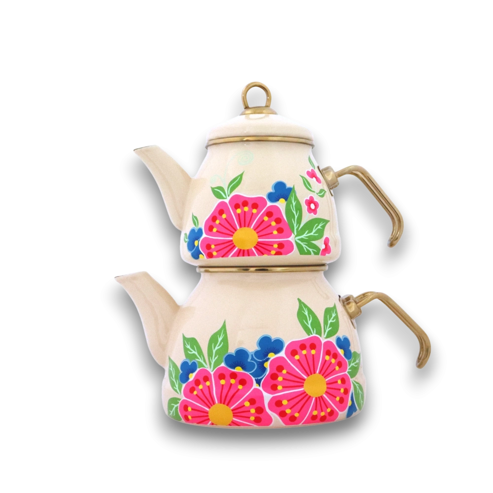 Emaye Çaydanlık Krem Bahar