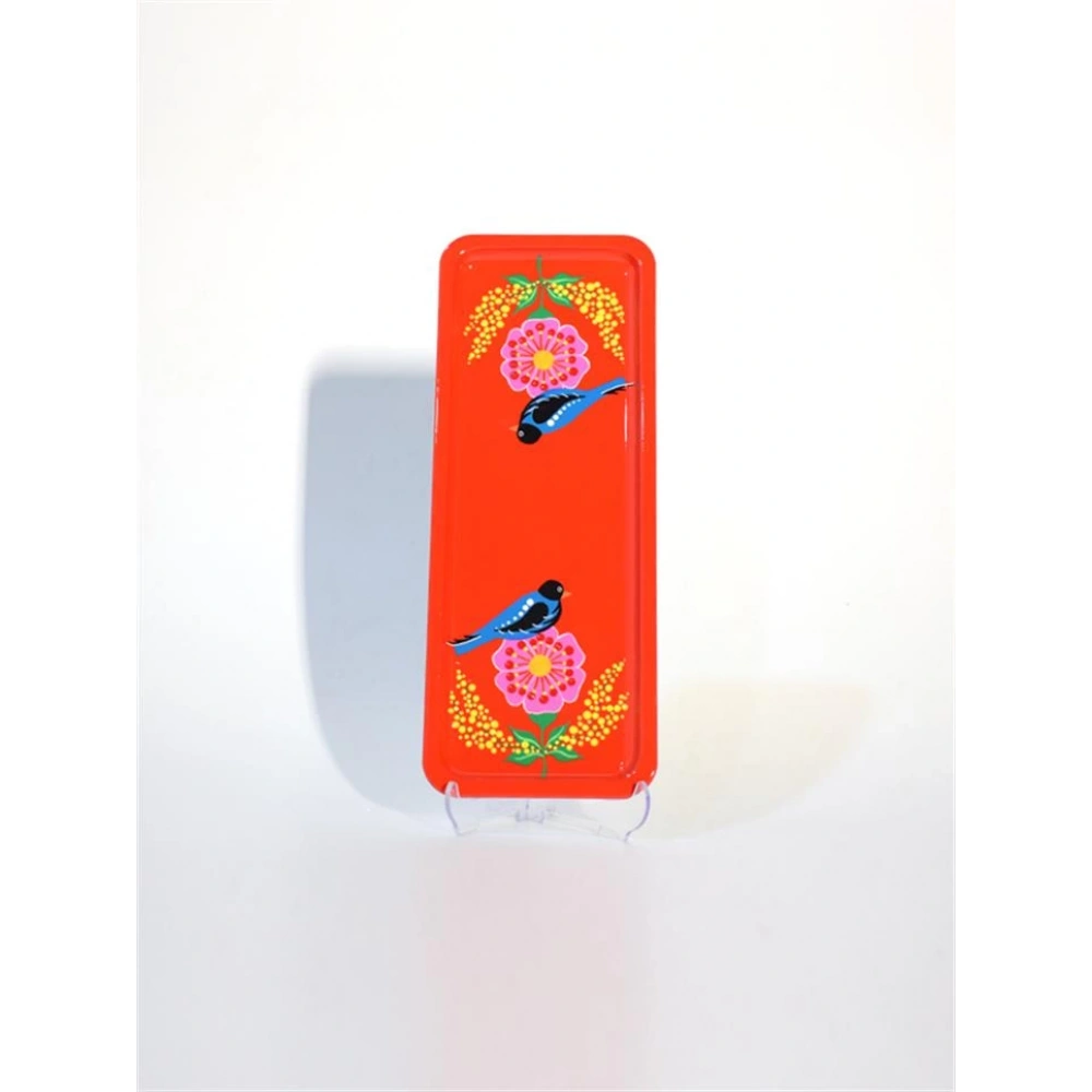 Dikdörtgen Tepsi Kuşlu Kırmızı