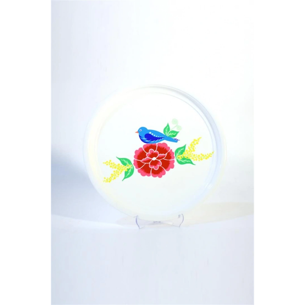 El Boyama 26 Cm Beyaz Kuş Tepsi