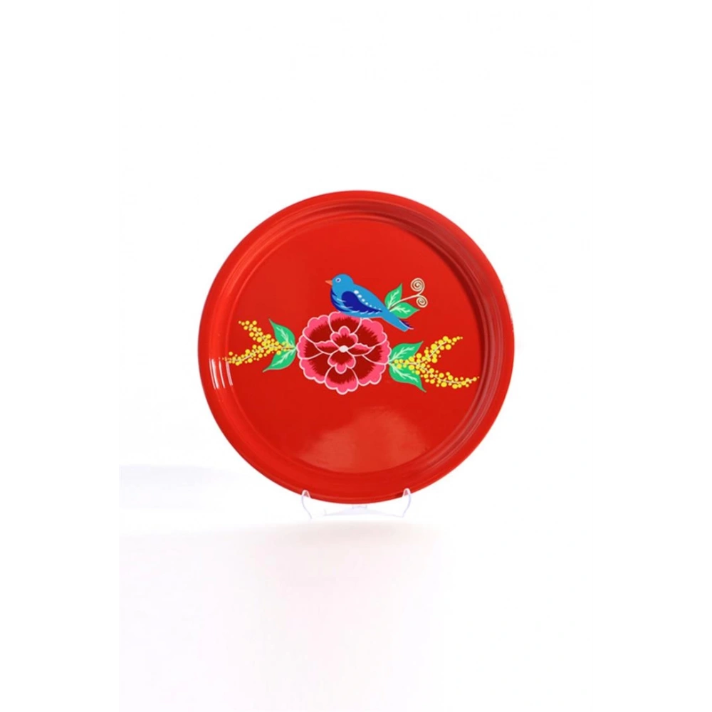 El Boyama 26 Cm Kırmızı Kuş Tepsi