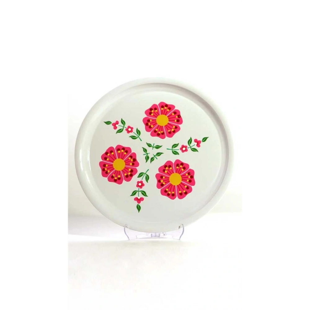 33 Cm Beyaz Çiçek Tepsi