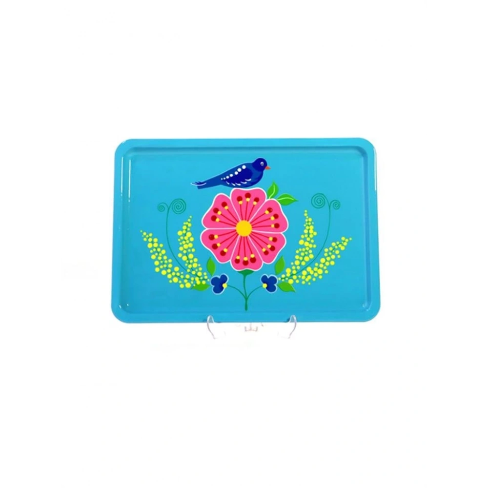 El Boyama Dikdörtgen Tepsi 22X33 Mavi Kuş