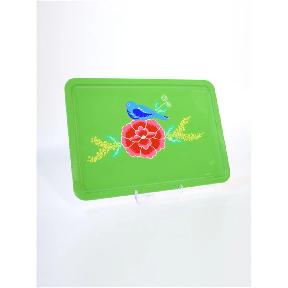 El Boyama Dikdörtgen Tepsi 22X33 Yeşil Kuş