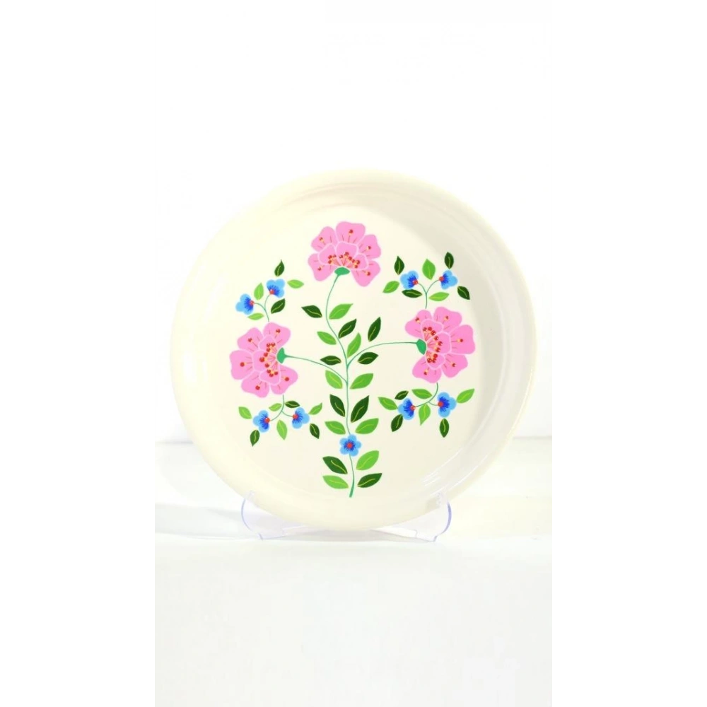 El Boyama Tepsi 33 Cm Beyaz Çiçek