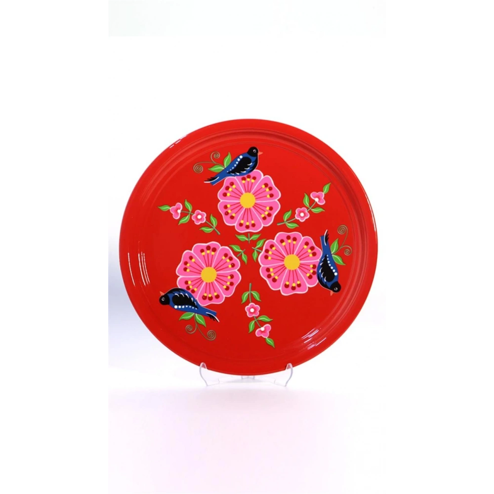 El Boyama Tepsi 33 Cm Kırmızı Kuş 2