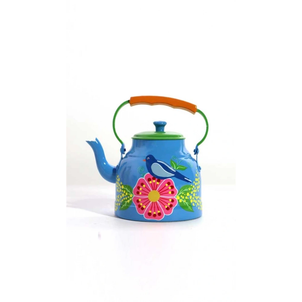 Emaye Demlik El Boyama Mavi Kuş