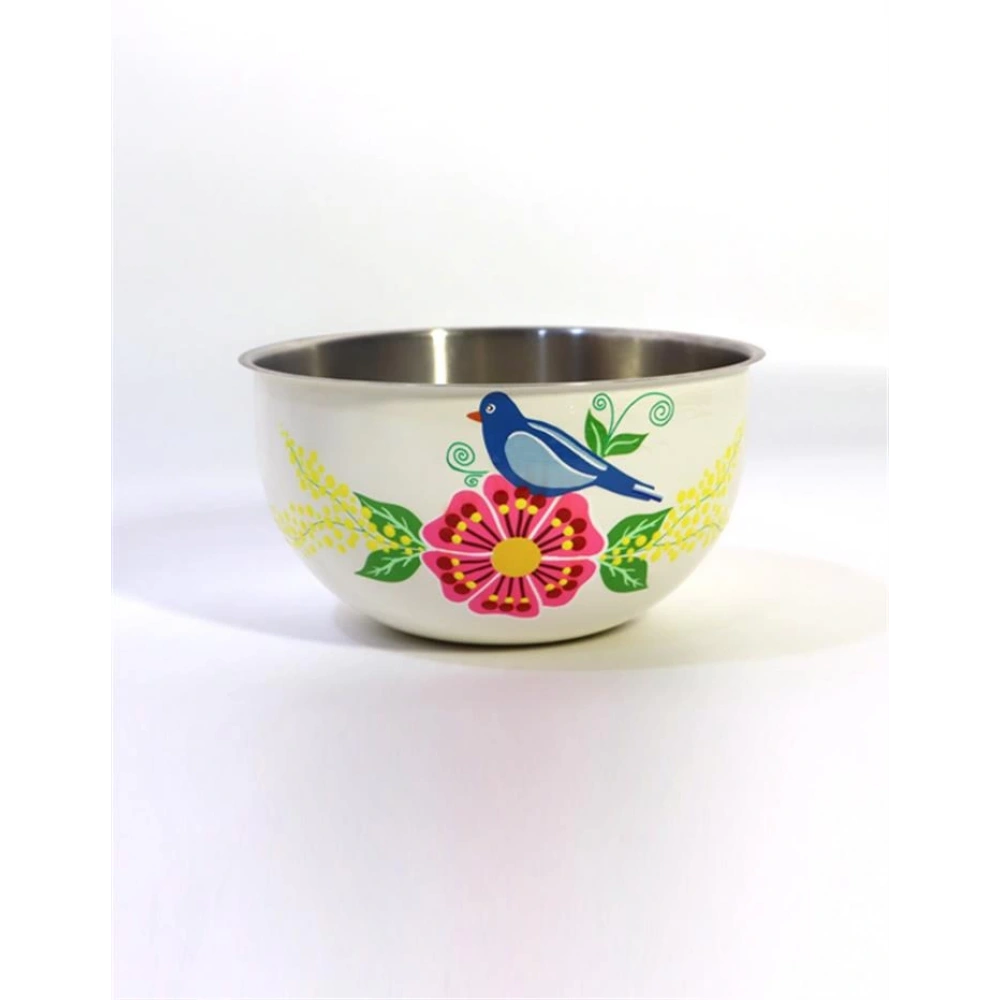 Emaye Kase 24 Cm Beyaz Kuş