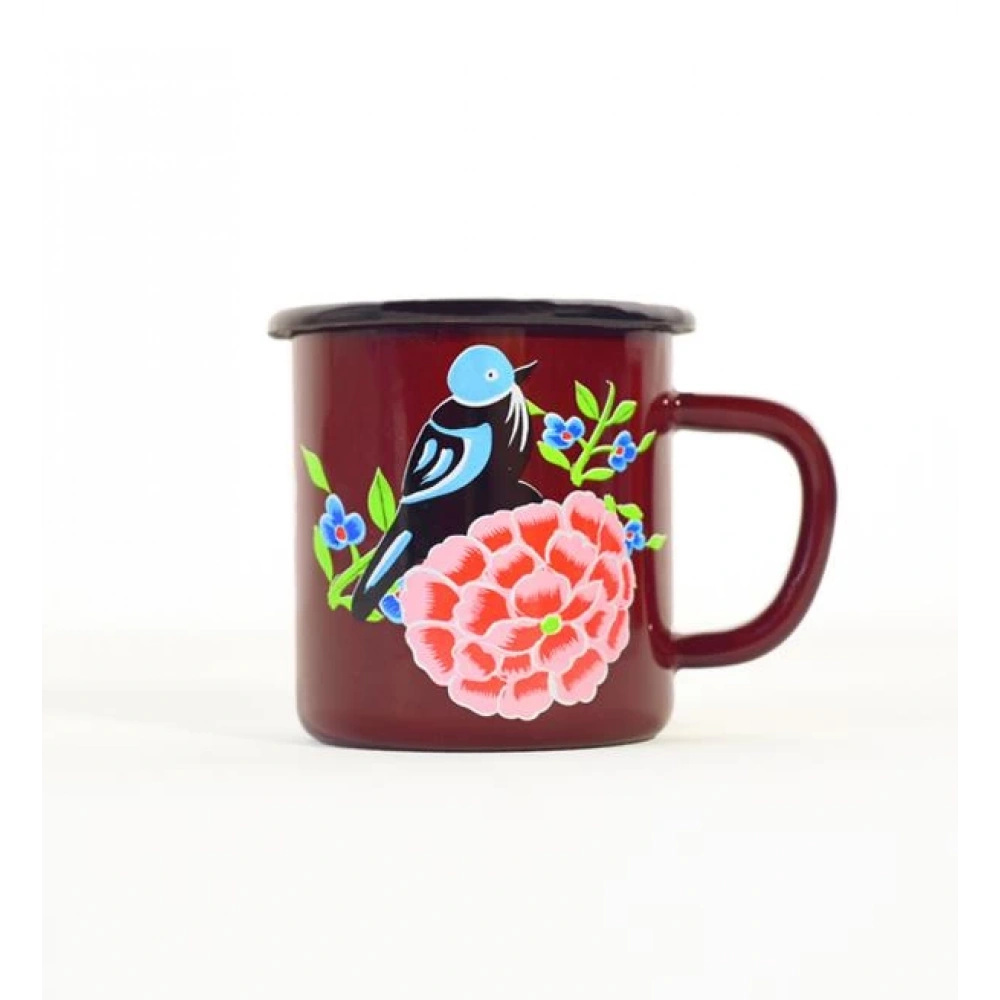 Emaye Kupa Bordo Kuş