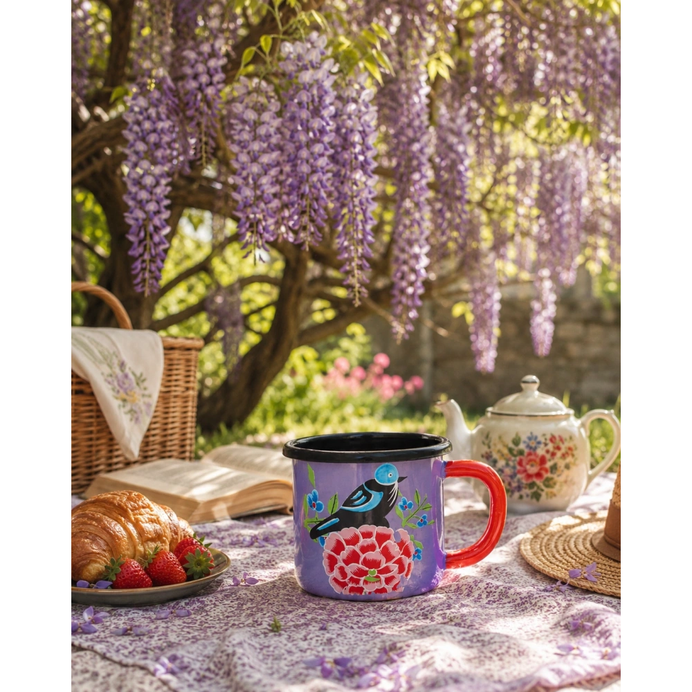 Emaye Kupa Lila Kuş