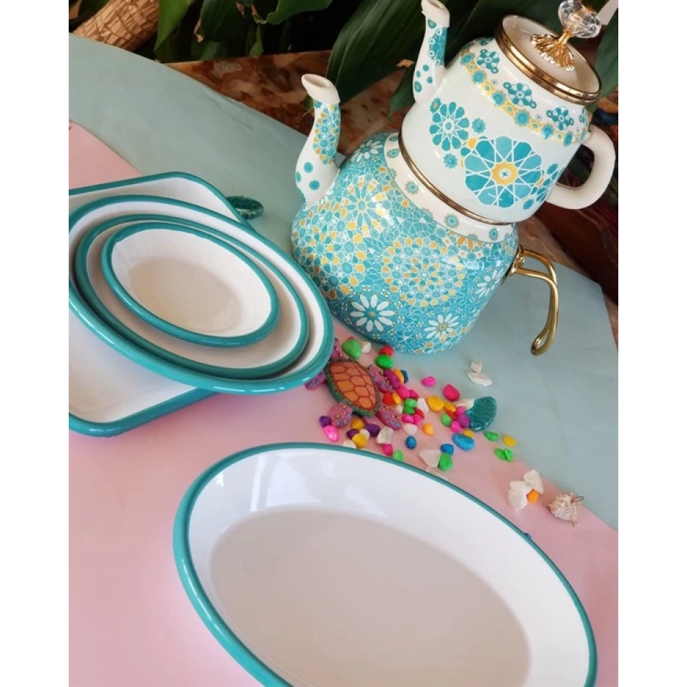 Retro Emaye Set Turkuaz
