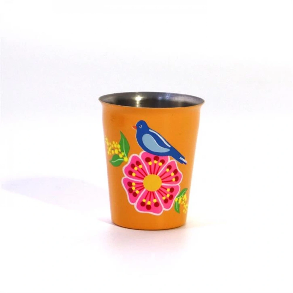 Kahve Yanı Bardak Turuncu Kuşlu