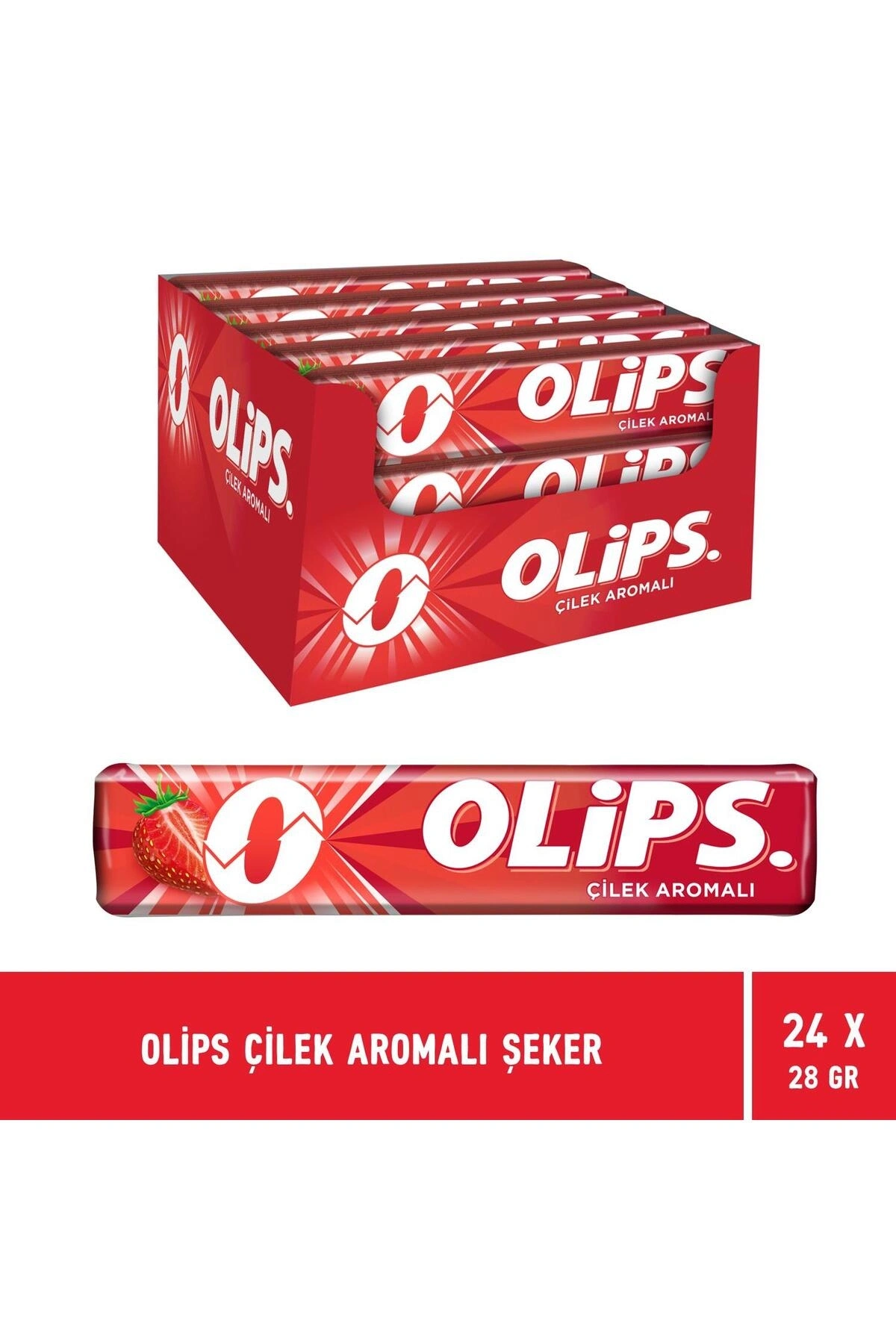 Olips Çilek Aromalı Şeker 28 gr - 24 Adet