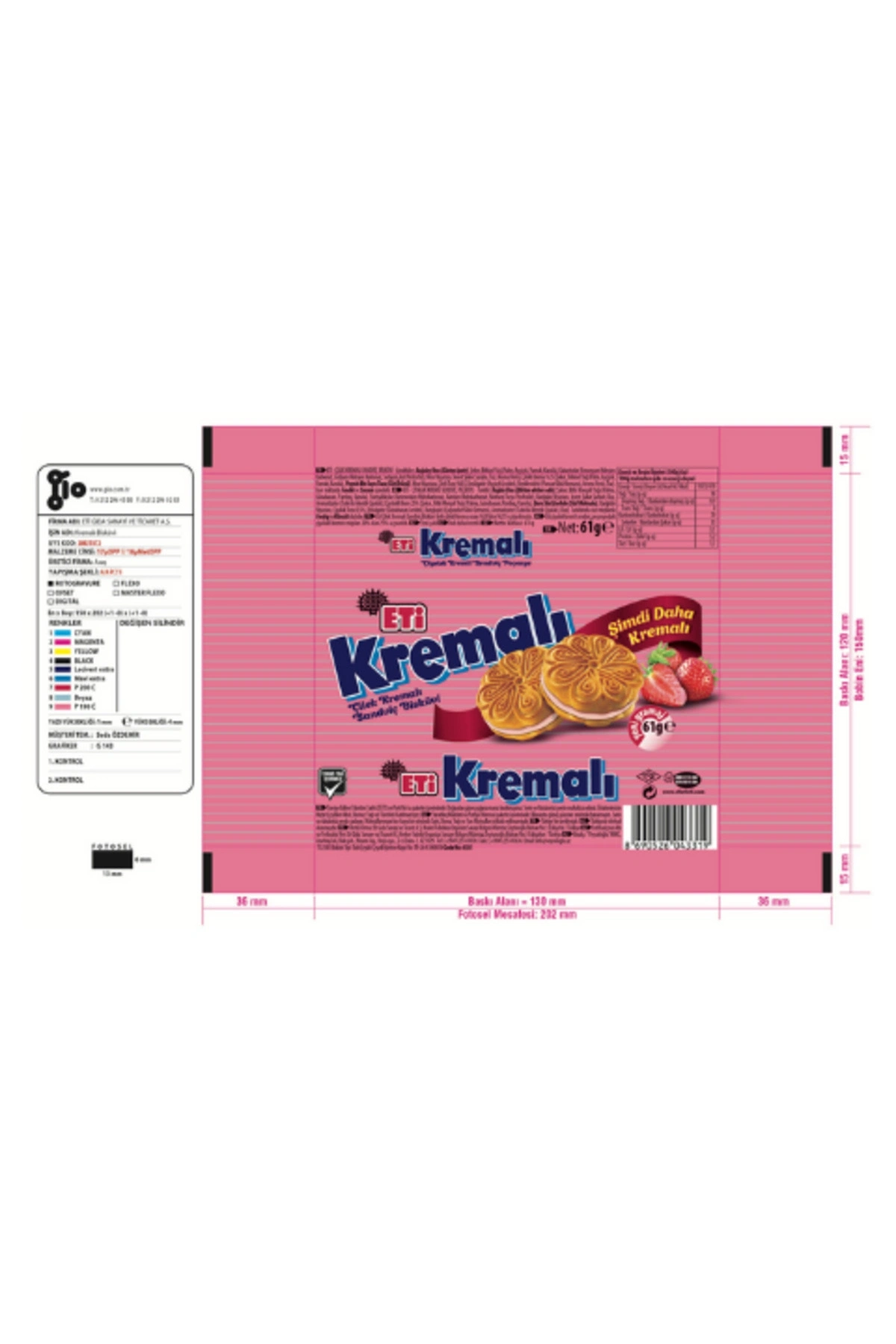 Eti Çilek Kremalı Sandviç Bisküvi 61 Gr