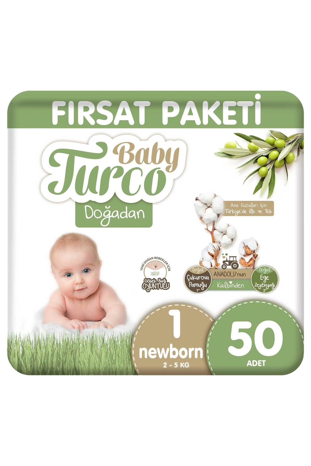 Baby Turco Doğadan Fırsat Paketi Bebek Bezi 1 Numara Newborn 50 Adet