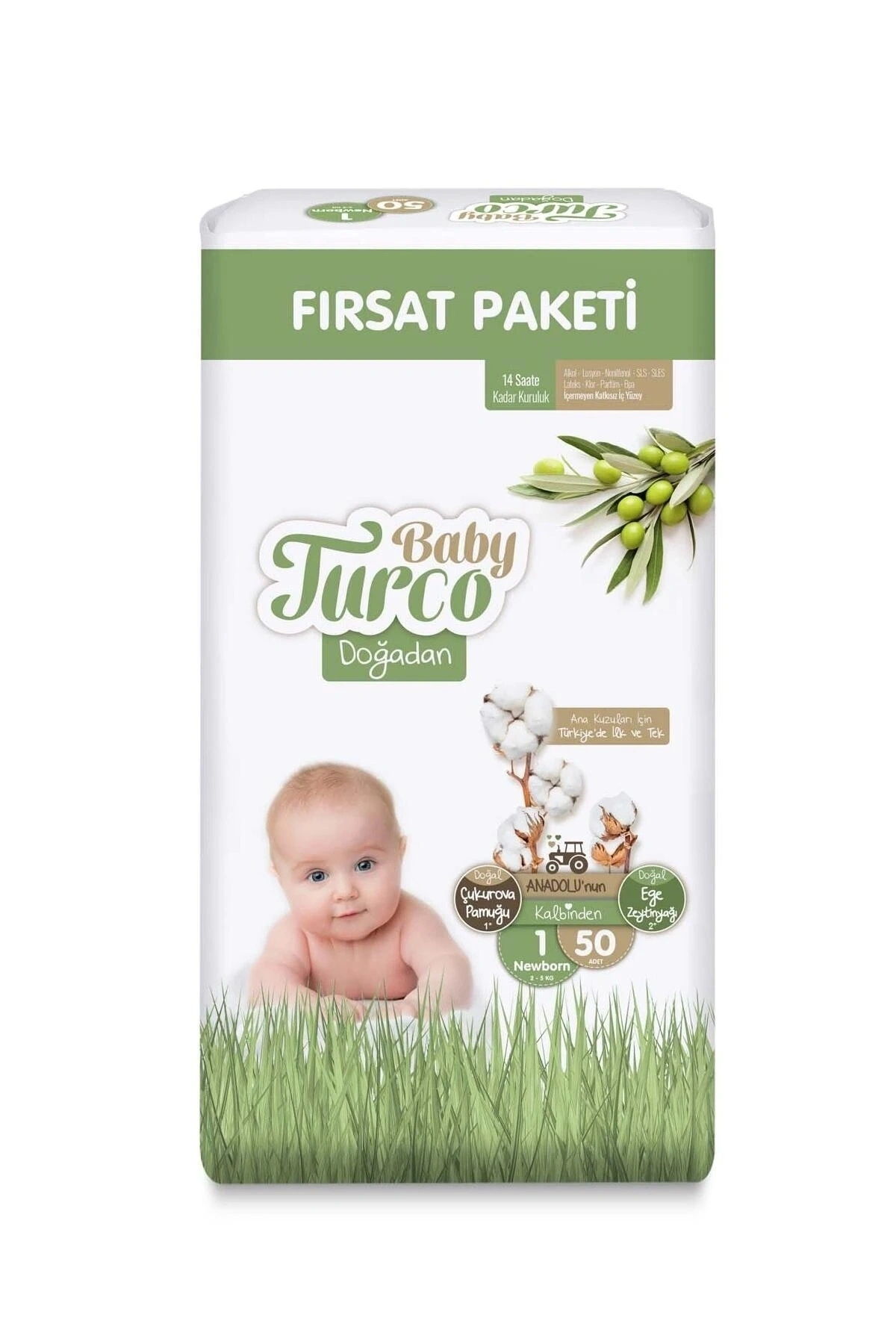 Baby Turco Doğadan Fırsat Paketi Bebek Bezi 1 Numara Newborn 50 Adet