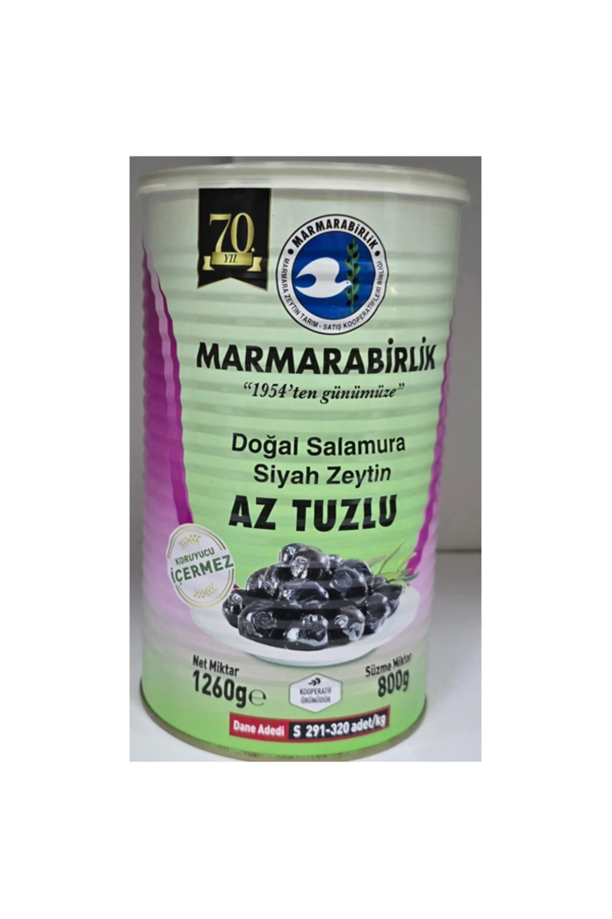 Marmarabirlik doğal salamura az tuzlu siyah zeytin 1260 gram