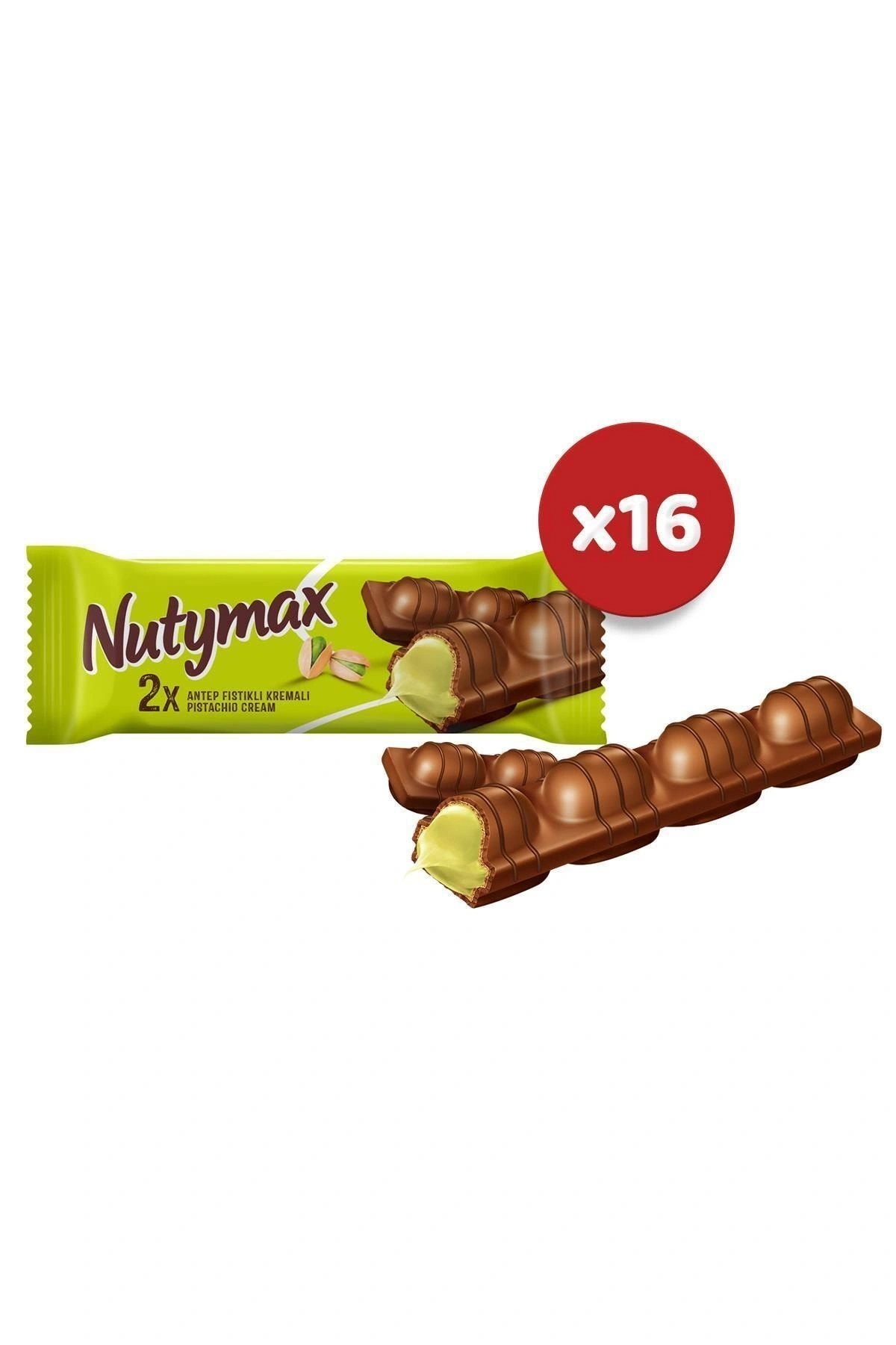 Nutymax Sütlü Çikolata Kaplamalı Antep Fıstıklı Kremalı Gofret 44 Gr X 16 Adet