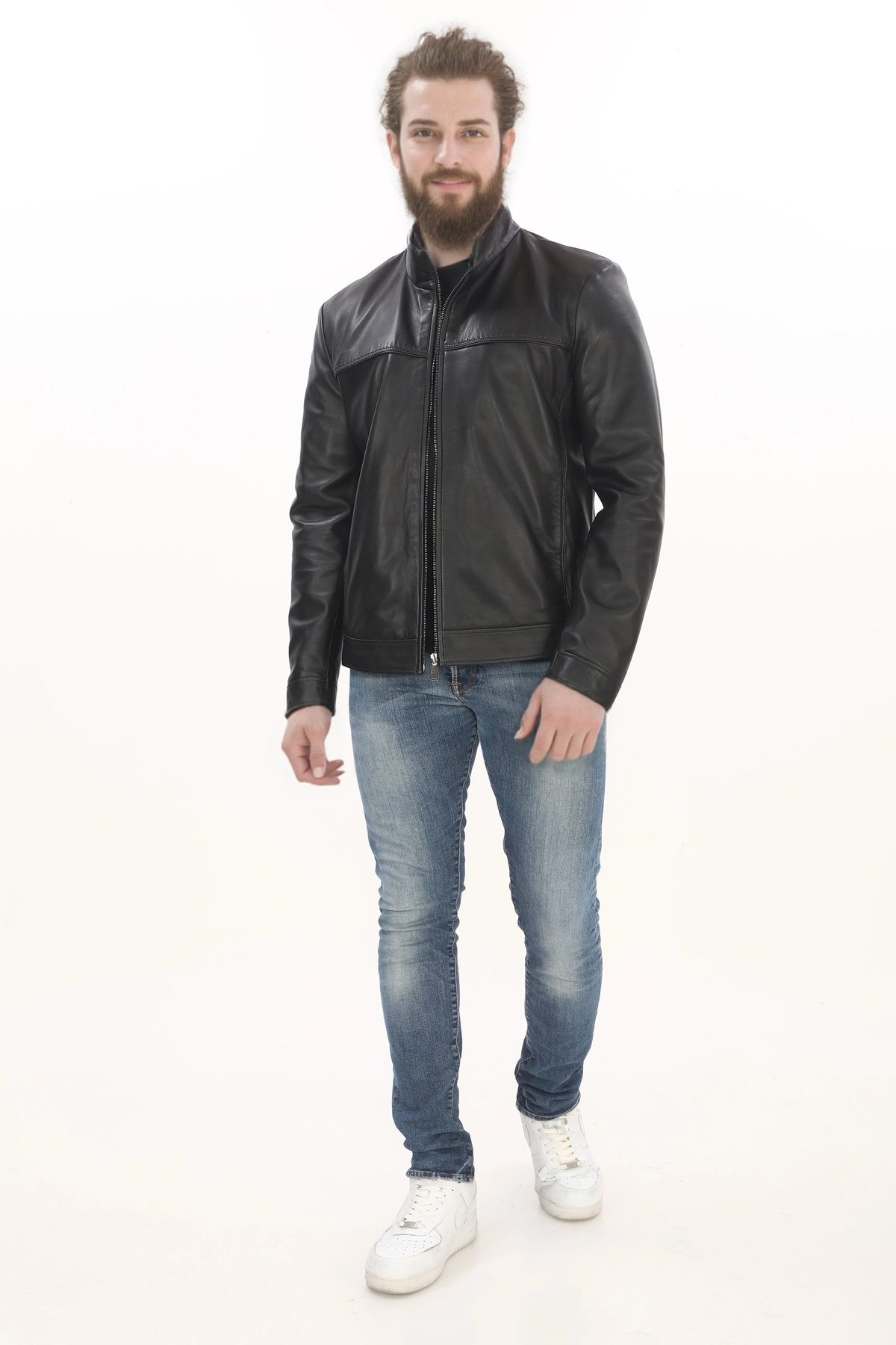 Erkek Şehir Stiline Uygun Derimont Model Hakiki Kuzu Derisi Ceket Fermuarlı Dik Yaka