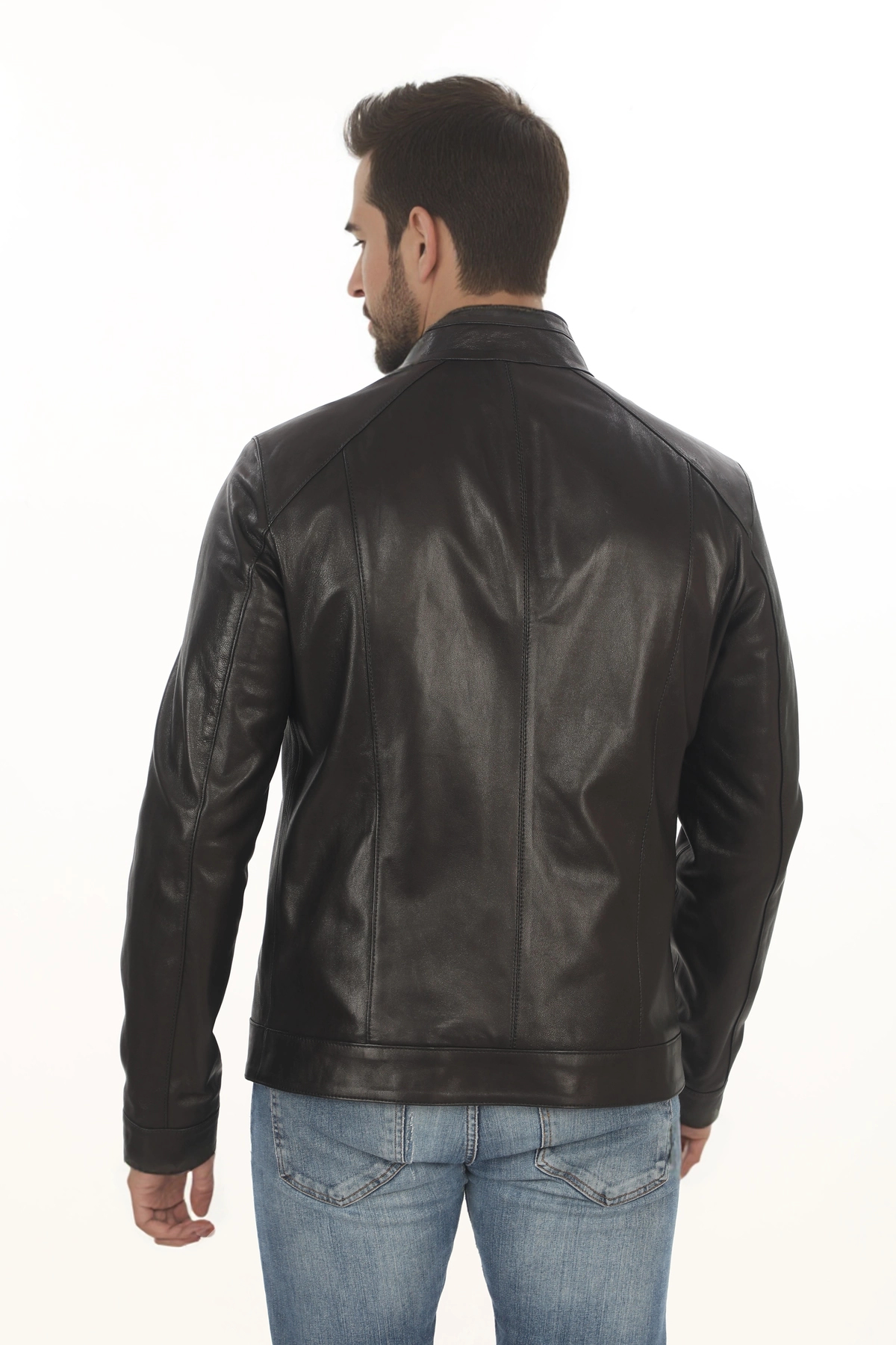 Erkek Biker Ruhuna Uygun Slim Fit Derimont Erkek Hakiki Kuzu Derisi Mont Siyah Fermuarlı Ceket