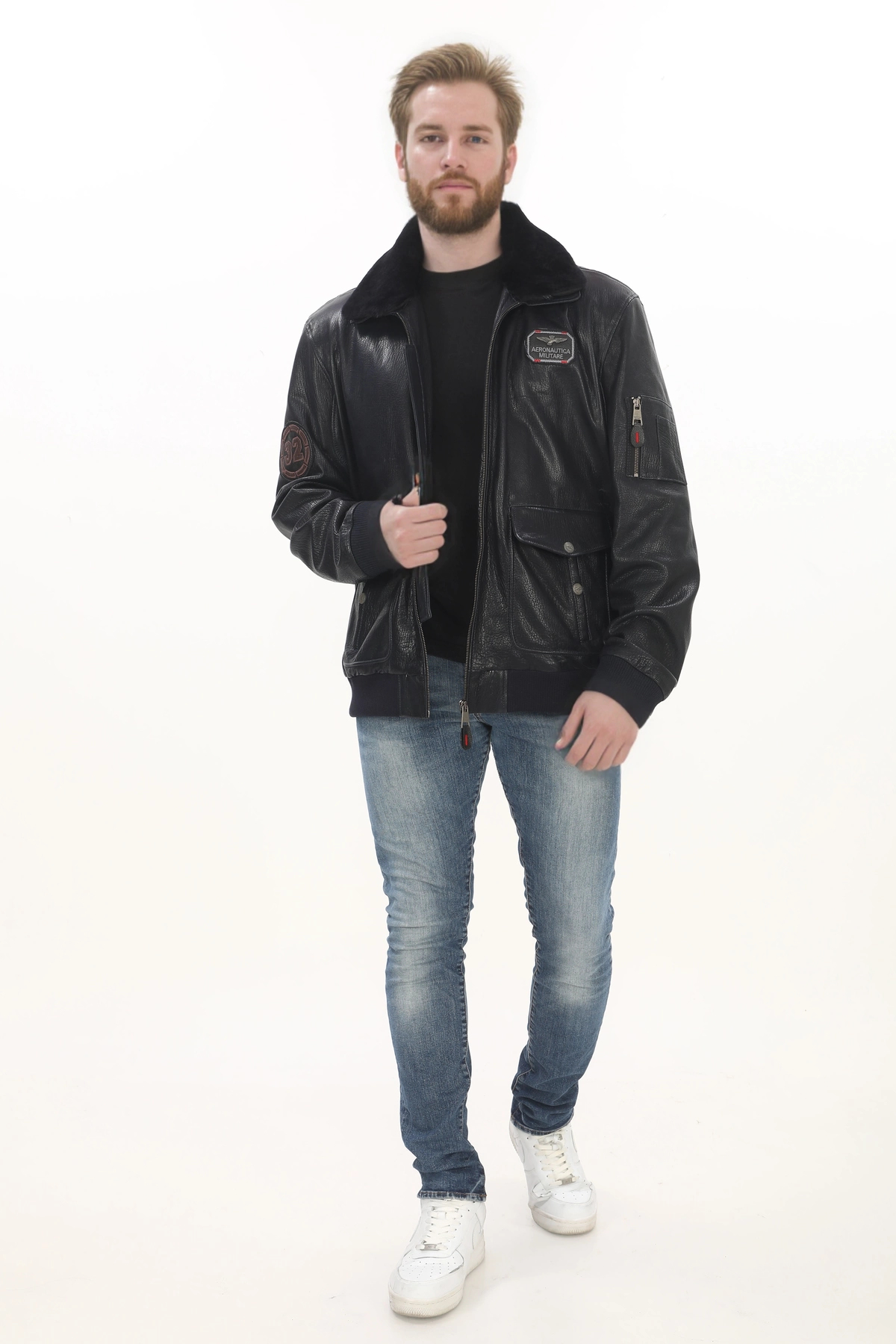 Erkek Kışlık Derimont Şık Tarz Erkek Bomber Ceket Siyah Hakiki Kuzu Derisi El Yapımı Pilot Mont