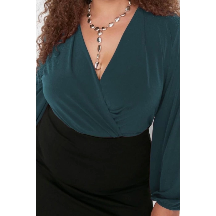 Women Fashion Stylish Plus Size Regular Double Breasted Collar Regular Pattern Knitted Sandy Blouse