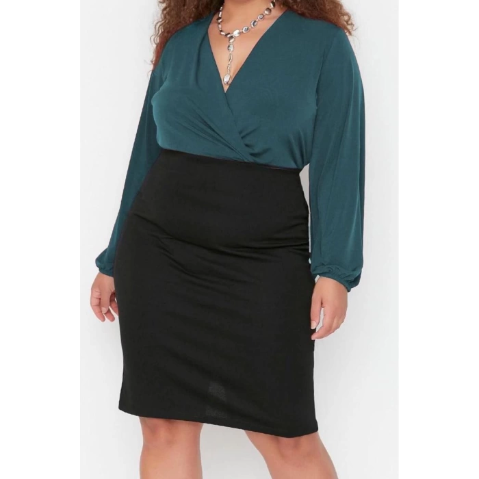 Women Fashion Stylish Plus Size Regular Double Breasted Collar Regular Pattern Knitted Sandy Blouse