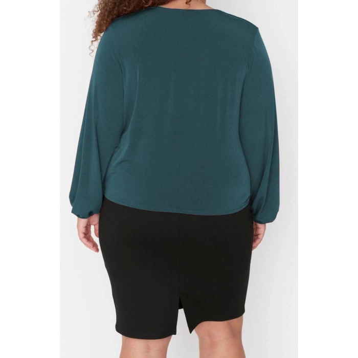 Women Fashion Stylish Plus Size Regular Double Breasted Collar Regular Pattern Knitted Sandy Blouse
