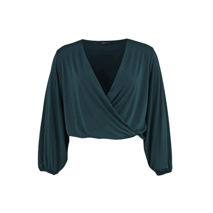 Women Fashion Stylish Plus Size Regular Double Breasted Collar Regular Pattern Knitted Sandy Blouse