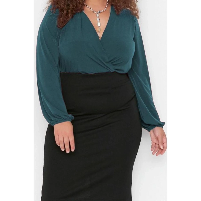 Women Fashion Stylish Plus Size Regular Double Breasted Collar Regular Pattern Knitted Sandy Blouse