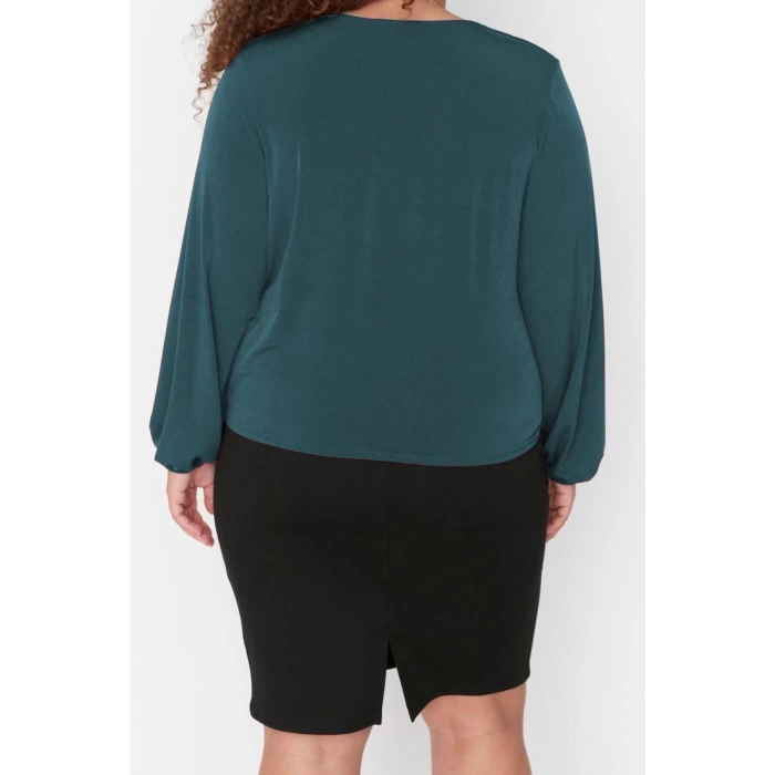 Women Fashion Stylish Plus Size Regular Double Breasted Collar Regular Pattern Knitted Sandy Blouse