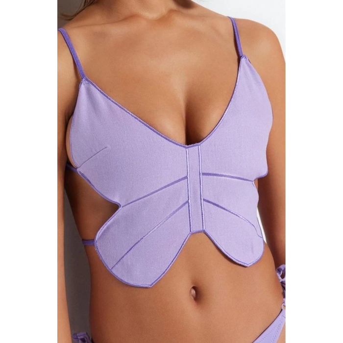 Kadın Moda Şık Üst Giyim Crop Kalp Yaka Slim Fit Kalıp Dokuma Nakışlı Keten Karışımlı Bluz