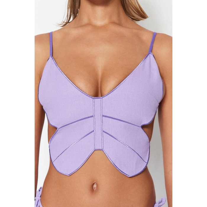 Kadın Moda Şık Üst Giyim Crop Kalp Yaka Slim Fit Kalıp Dokuma Nakışlı Keten Karışımlı Bluz
