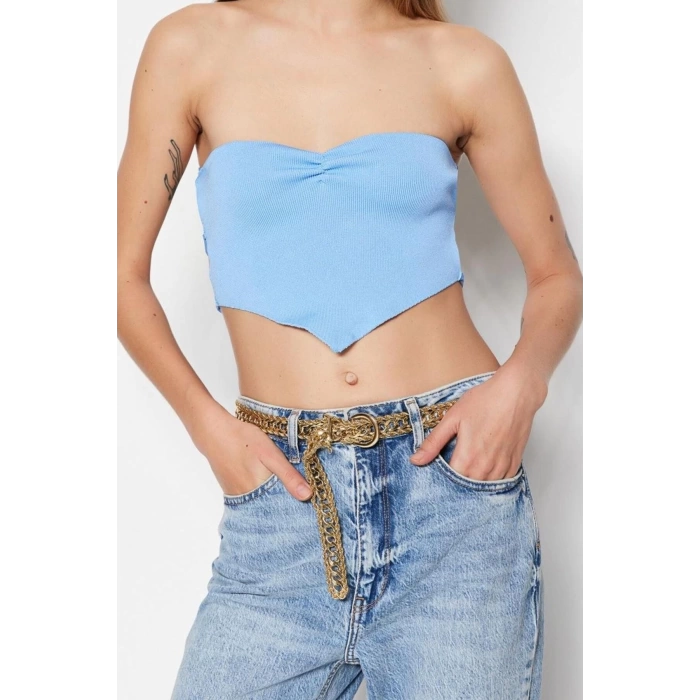 Women Fashion Stylish Tops Crop Sweetheart Neck Slim Fit Pattern Knitwear Blouse