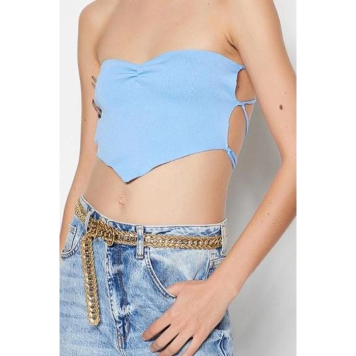 Women Fashion Stylish Tops Crop Sweetheart Neck Slim Fit Pattern Knitwear Blouse