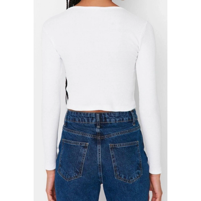 Kadın Crop Slim Kalıp Antrasit-Mint 2li Paket Fitted Vücuda Oturan Geniş Yaka Fitilli Esnek Bluz