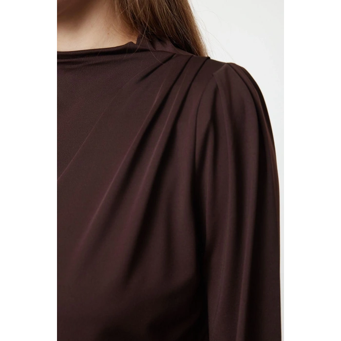 Kadın Moda Şık Üst Giyim Regular Dik Yaka Regular Kalıp Örme Fit Gipe Detaylı Esnek Bluz