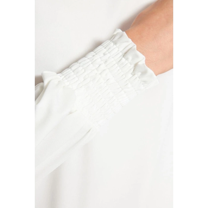 Kadın Moda Şık Üst Giyim Regular Dik Yaka Regular Kalıp Örme Fit Gipe Detaylı Esnek Bluz