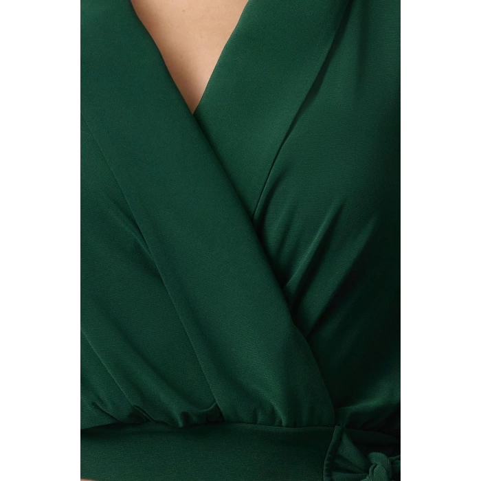 Women Fashion Stylish Tops Crop V Neck Balloon Sleeve Regular Pattern Knitted Double Breasted Closed Flexible Blouse