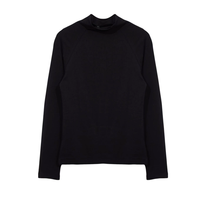 Kadın Moda Şık Üst Giyim Regular Dik Yaka Reglan Kol Slim Kalıp Örme Fitted Vücuda Oturan Bluz