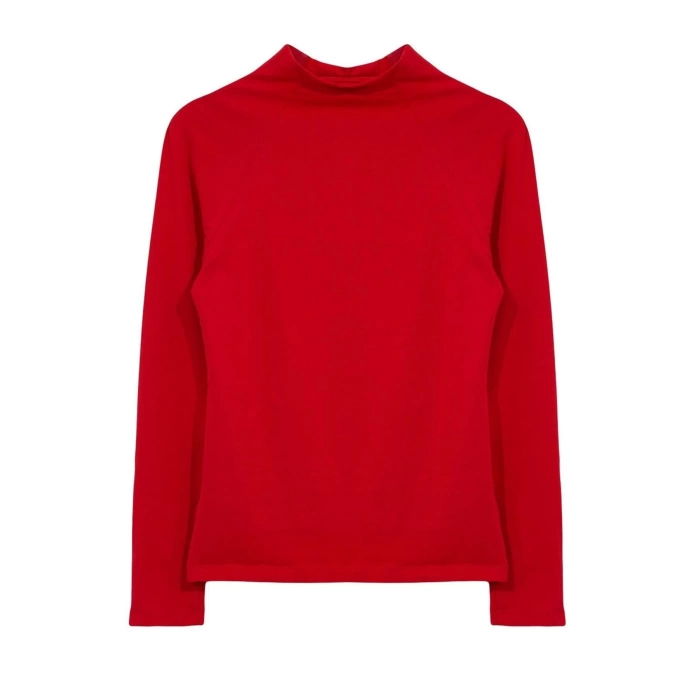 Kadın Moda Şık Üst Giyim Regular Dik Yaka Reglan Kol Slim Kalıp Örme Fitted Vücuda Oturan Bluz