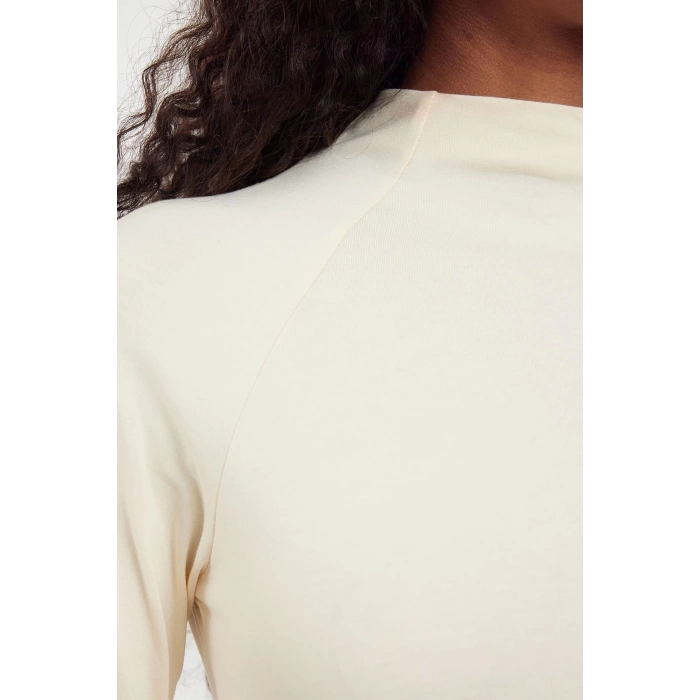 Kadın Moda Şık Üst Giyim Regular Dik Yaka Reglan Kol Slim Kalıp Örme Fitted Vücuda Oturan Bluz