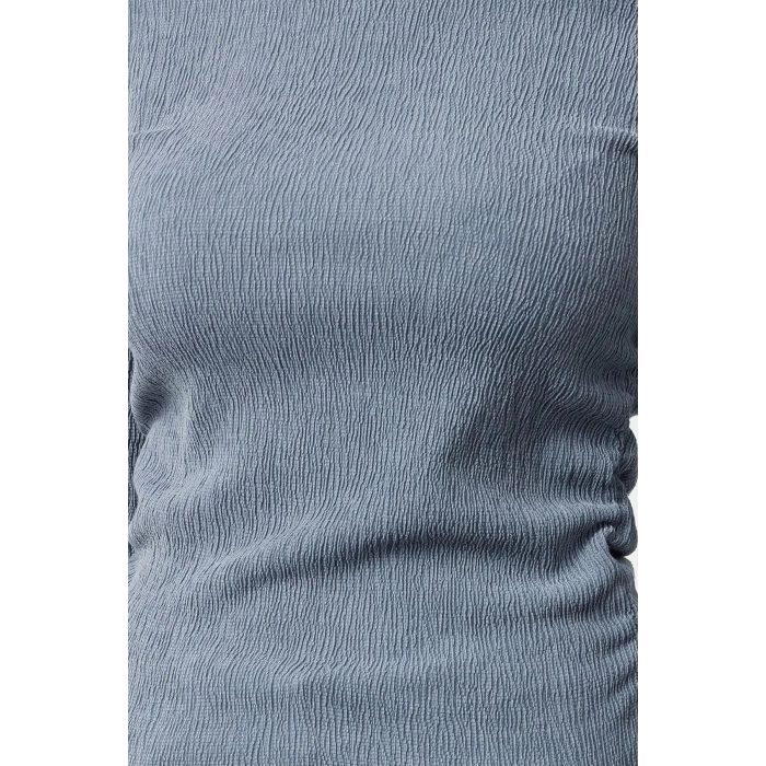 Kadın Moda Şık Üst Giyim Regular Dik Yaka Slim Kalıp Örme Büzgü Drape Detaylı Normal Kalıp Bluz