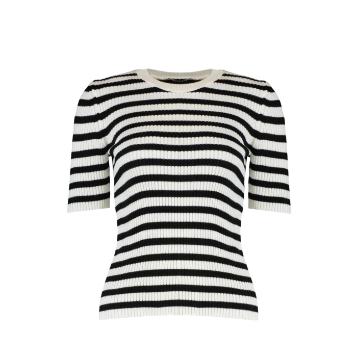 Women Fashion Stylish Tops Regular Crew Neck Regular Fit Knitwear Basic Striped Sweater
