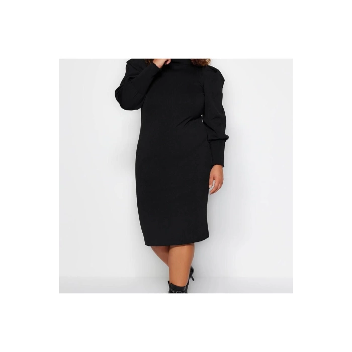 New Fit Day Night Single Plate Knitwear Stand Collar Long Sleeve Bodycone Midi Length Plus Size Dress