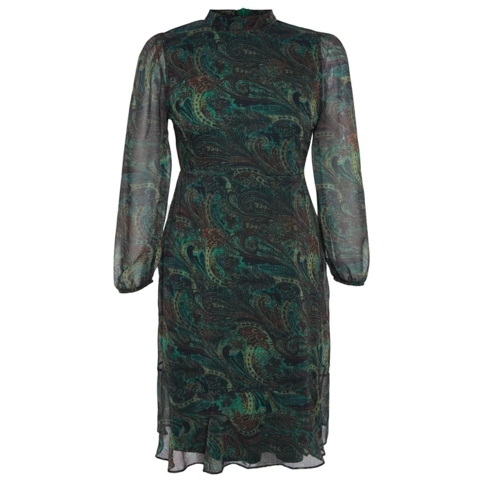 New Fit Casual Daily Chiffon Woven Stand Collar Long Sleeve A-Line Midi Length Plus Size Dress