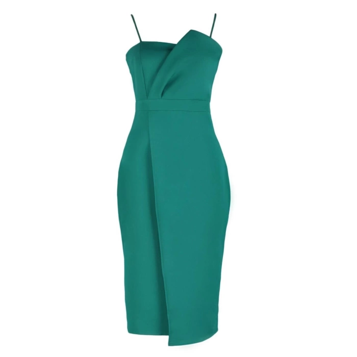 New Fit Stylish Evening Dress Finike Woven Strapless Halter Sleeve Bodycone Midi Length Plus Size Dress