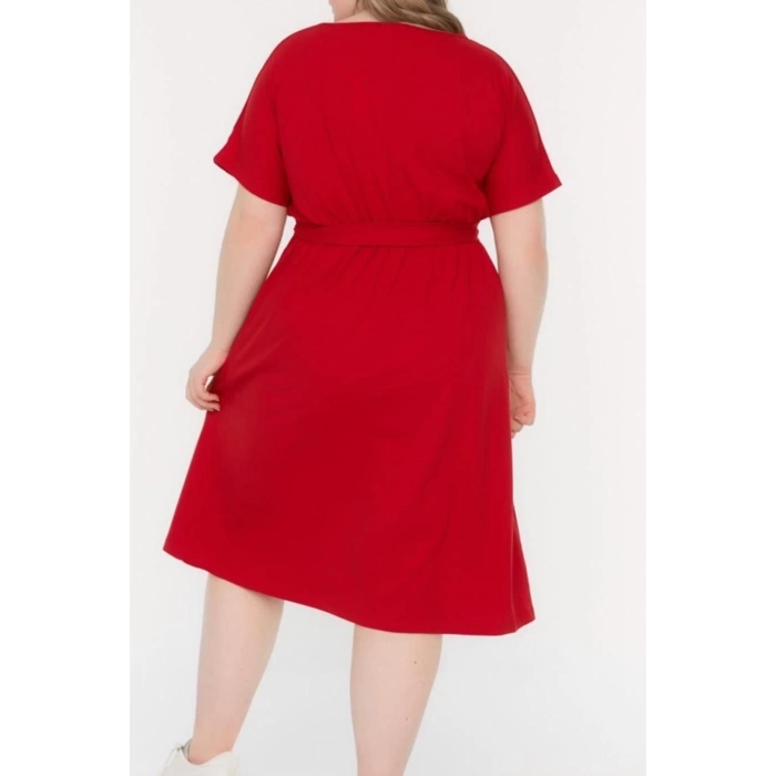 New Comfortable Business Jersey Knitted Crew Neck Short Sleeve A-Line Mini Length Plus Size Dress