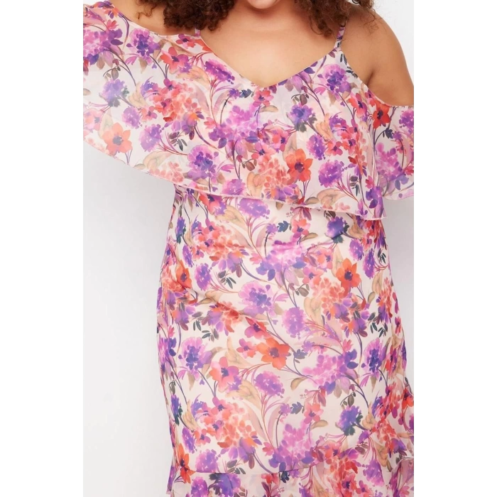 New Comfortable Day Night Chiffon Woven V Neck Strap Sleeve A-Line Maxi Length Plus Size Dress
